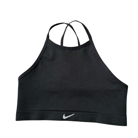 Nike training Sports Bra Seamless Ribbed Sz S BLACK Light-Support Non-Padded NWT - Picture 2 of 6